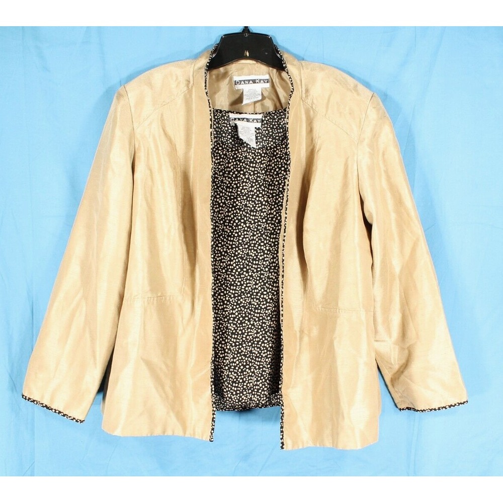 VTG DANA KAY 2-Pc Gold POLY TWILL Polka-Dot OPEN-FRONT Tank/Jacket Set 18W